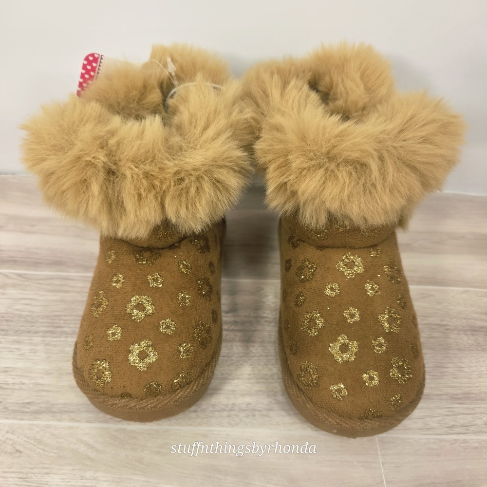 New - Stepping Stones Winter Brown Faux Suede Boots w/ Faux Fur Lining Sz 5